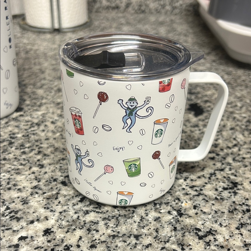 Roller Rabbit x Starbucks White Mug with Monkey and Coffee Design
